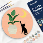 Paint By Number On Wooden Disc - Kitten And Plant In The Moonlight