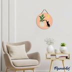 Paint By Number On Wooden Disc - Kitten And Plant In The Moonlight