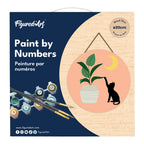 Paint By Number On Wooden Disc - Kitten And Plant In The Moonlight