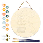 Paint By Number On Wooden Disc - Kitten And Plant In The Moonlight