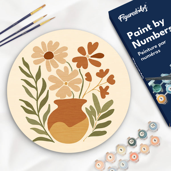 Paint By Numbers On Wooden Disc - Flower Pot