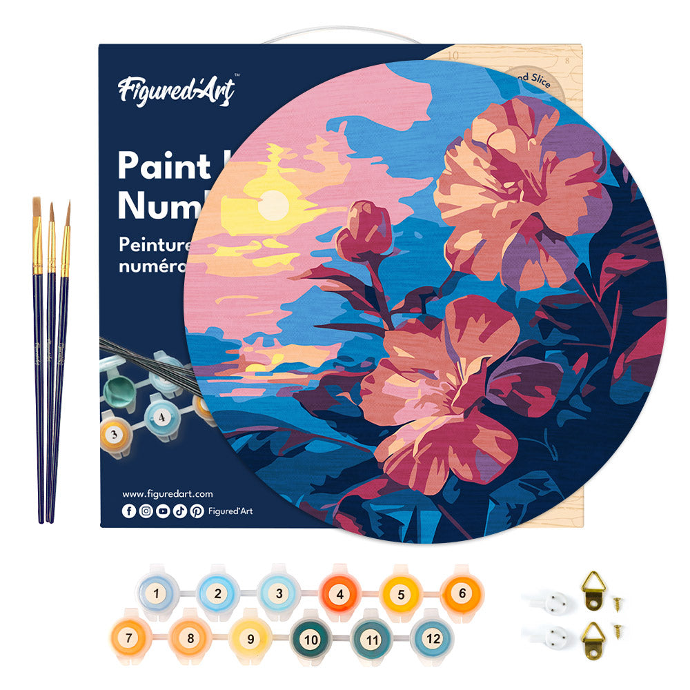 Peinture Par Numéro Sur Disque En Bois - Hibiscus Au Coucher De Soleil