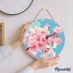 Pintura por números sobre disco de madera - Flores de cerezo