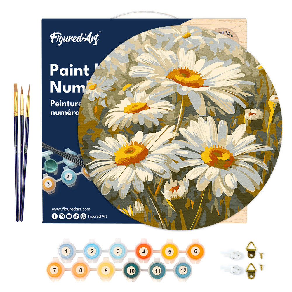 Peinture Par Numéro Sur Disque En Bois - Marguerites