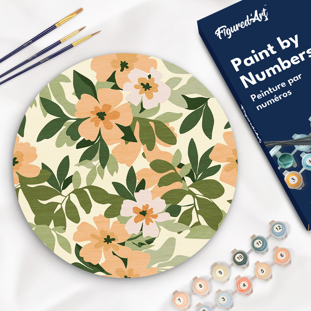 Paint by Numbers on Wooden Disc - Floral Pattern