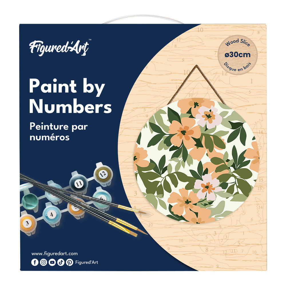 Paint by Numbers on Wooden Disc - Floral Pattern