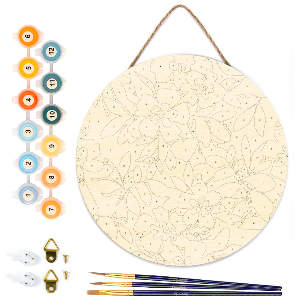 Paint by Numbers on Wooden Disc - Floral Pattern