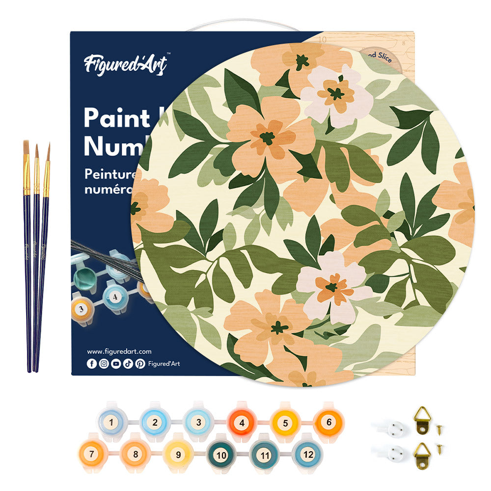 Paint by Numbers on Wooden Disc - Floral Pattern