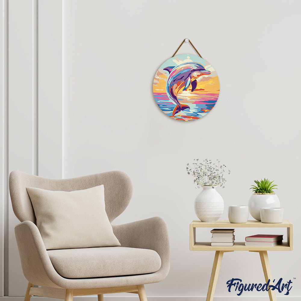 Pintura por números sobre disco de madera - Delfín