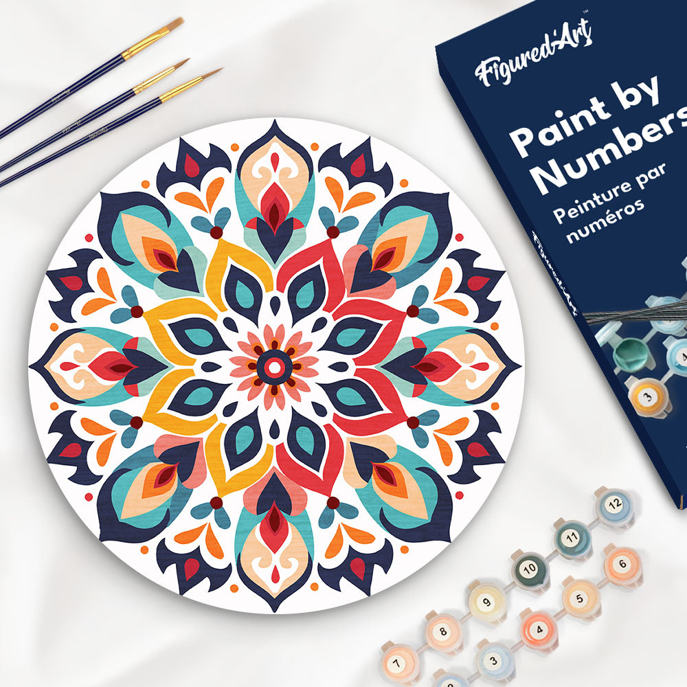 Paint By Numbers On Wooden Disc - Floral Mandala