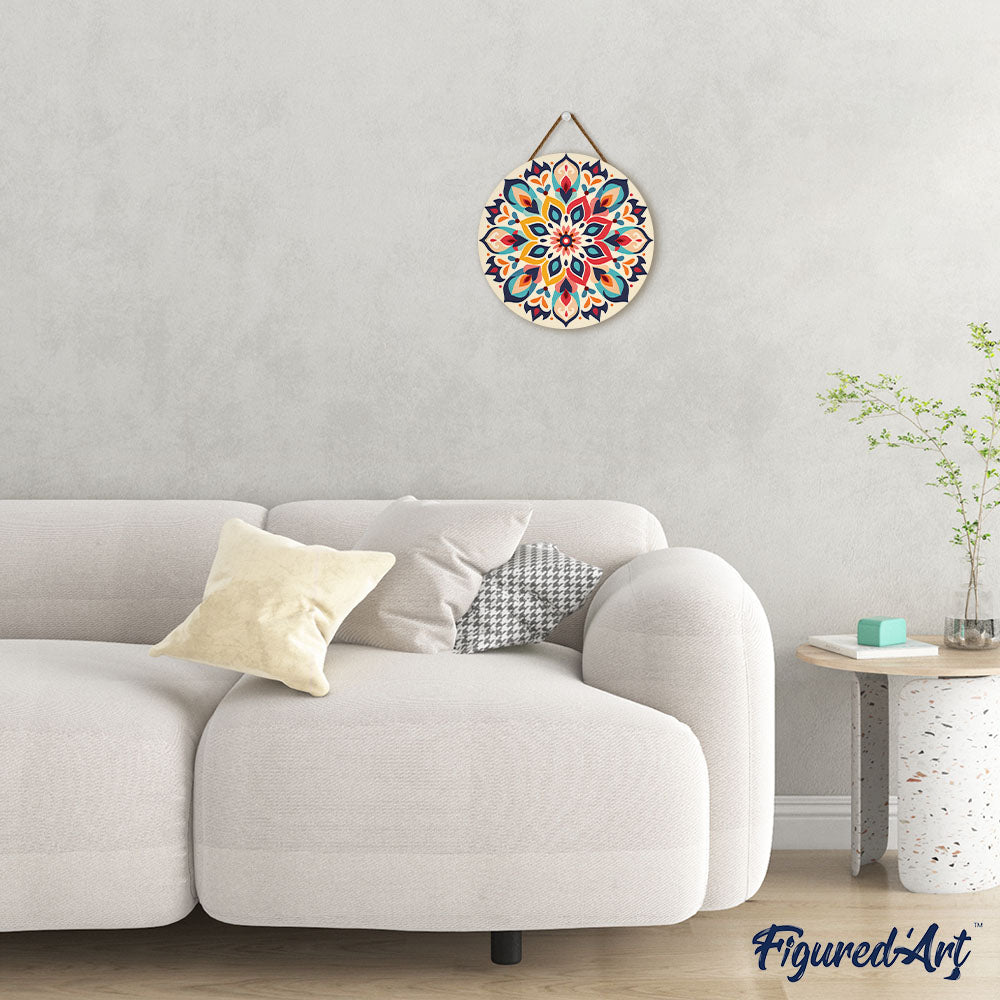 Paint By Numbers On Wooden Disc - Floral Mandala