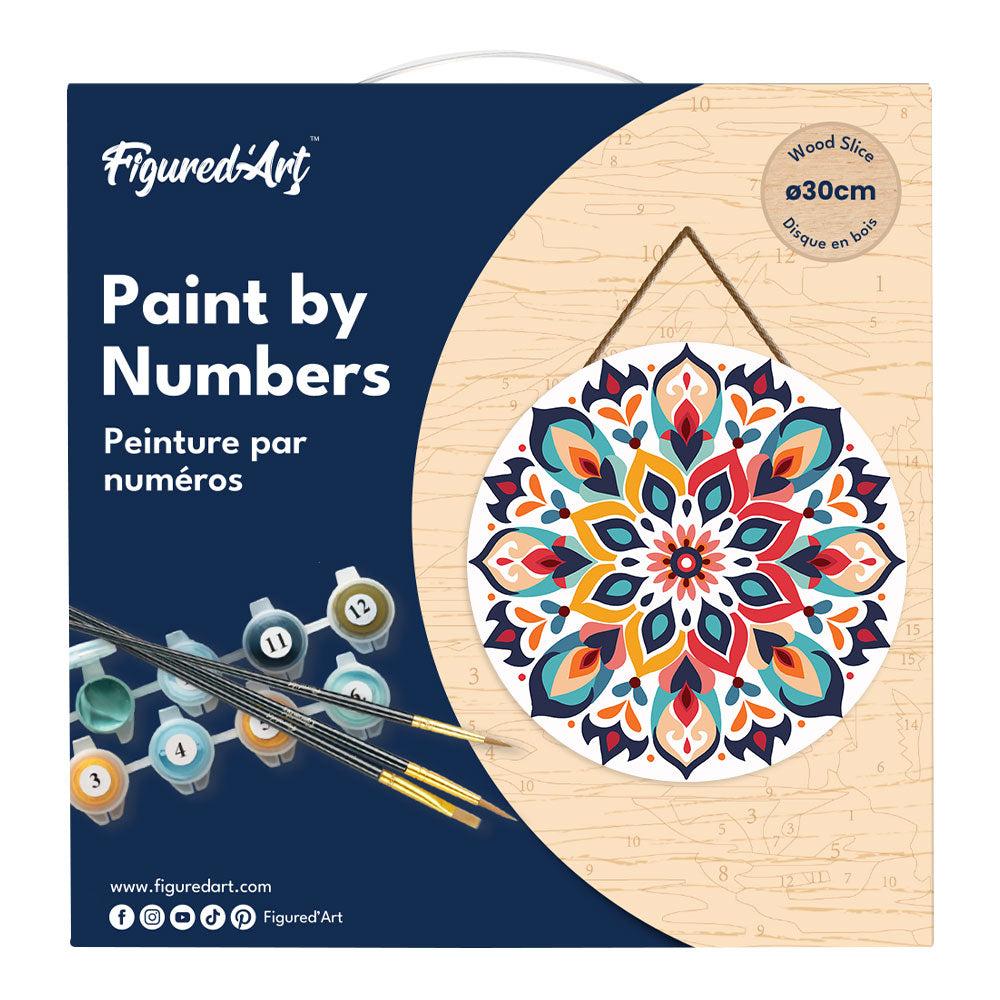 Paint By Numbers On Wooden Disc - Floral Mandala
