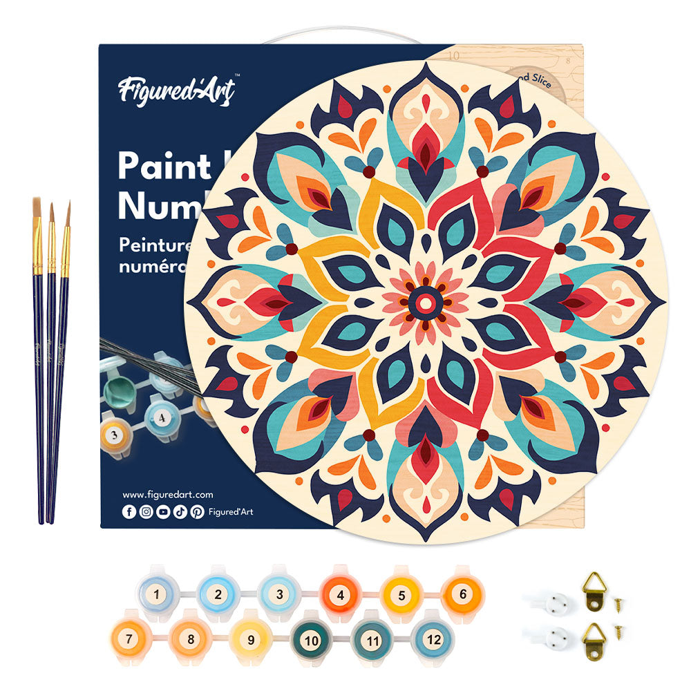 Paint By Numbers On Wooden Disc - Floral Mandala