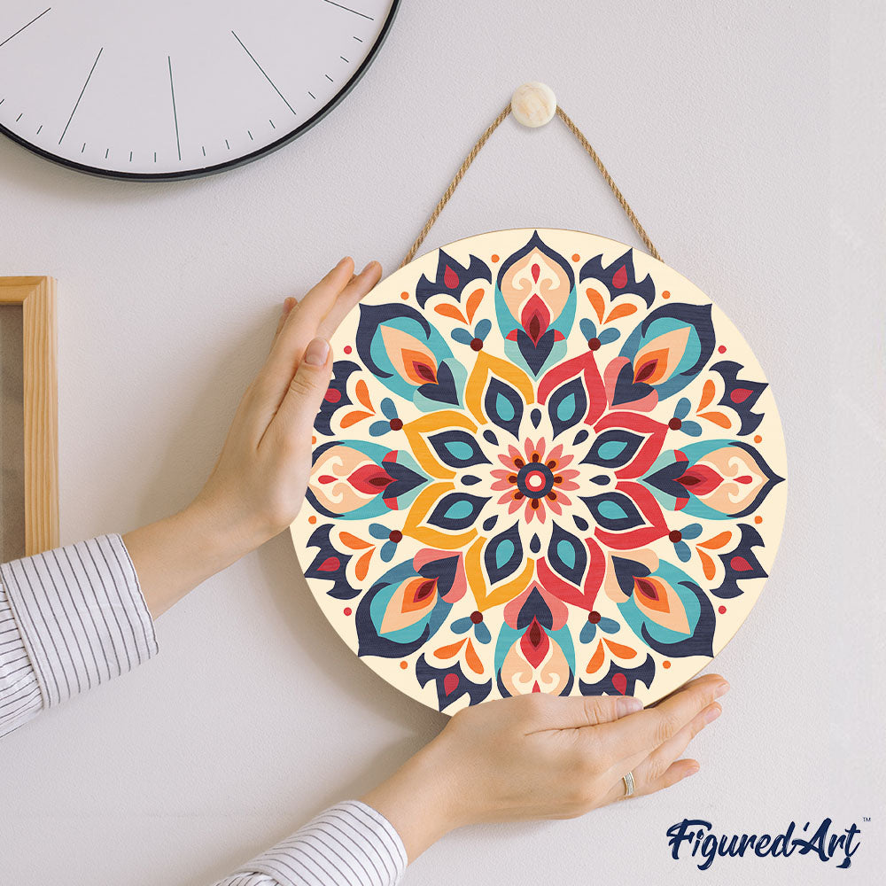 Paint By Numbers On Wooden Disc - Floral Mandala
