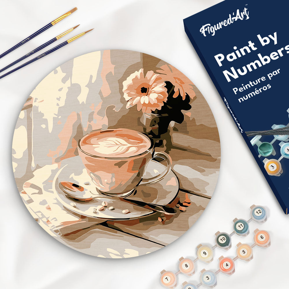 Paint By Numbers On Wooden Disc - Morning Coffee