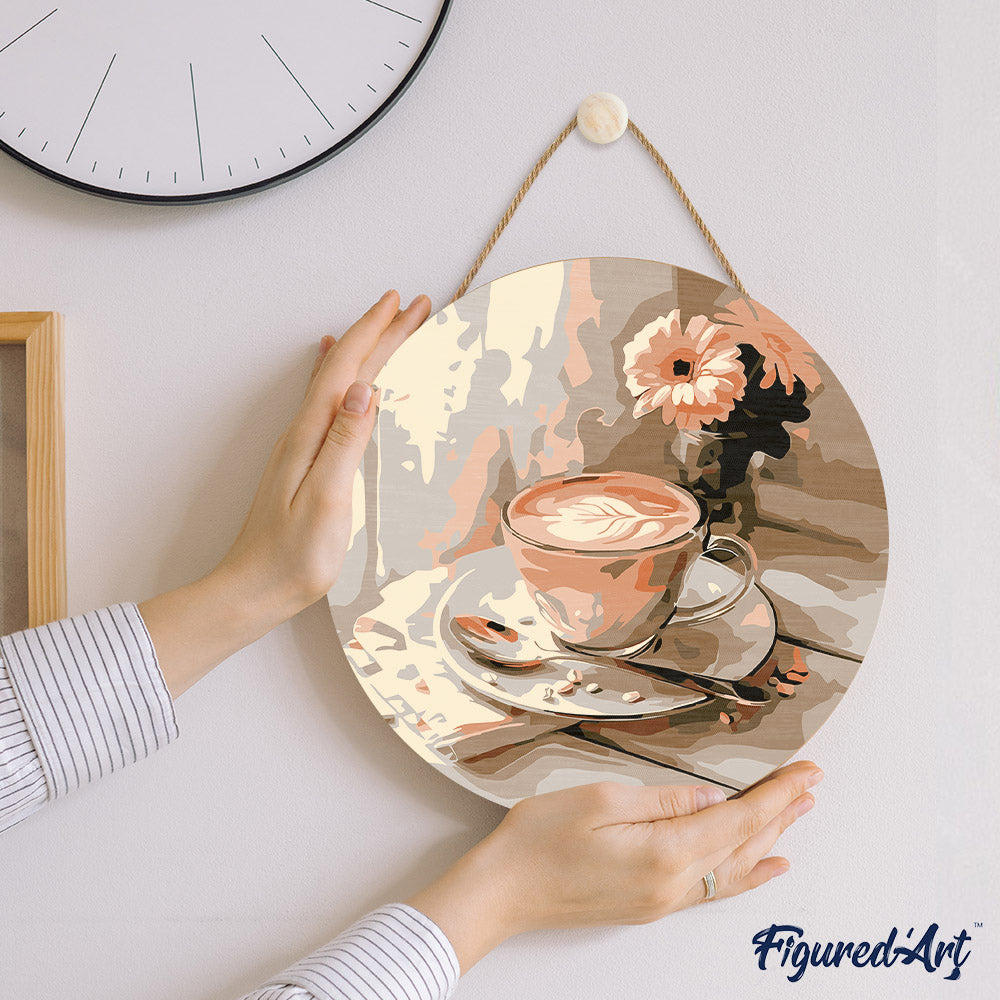 Paint By Numbers On Wooden Disc - Morning Coffee