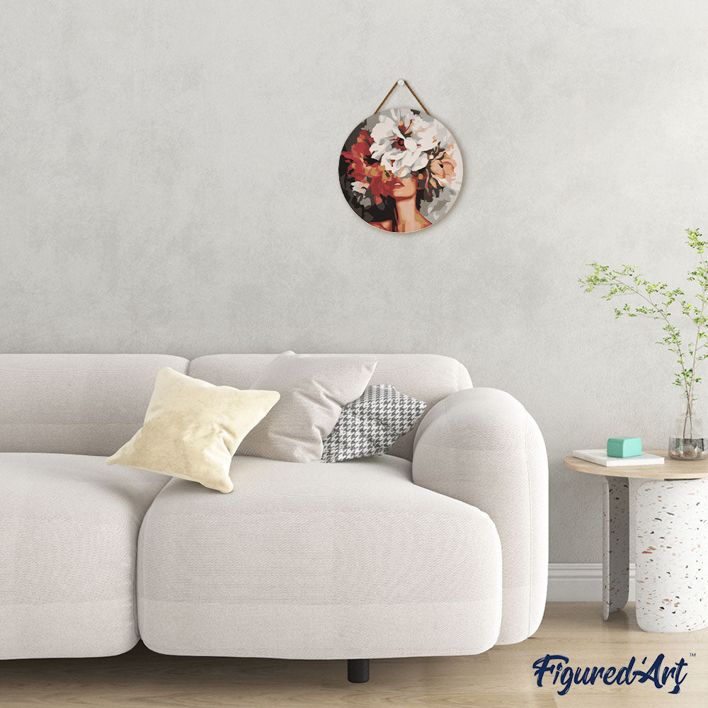 Paint By Numbers On Wooden Disc - Beauty Behind The Flowers