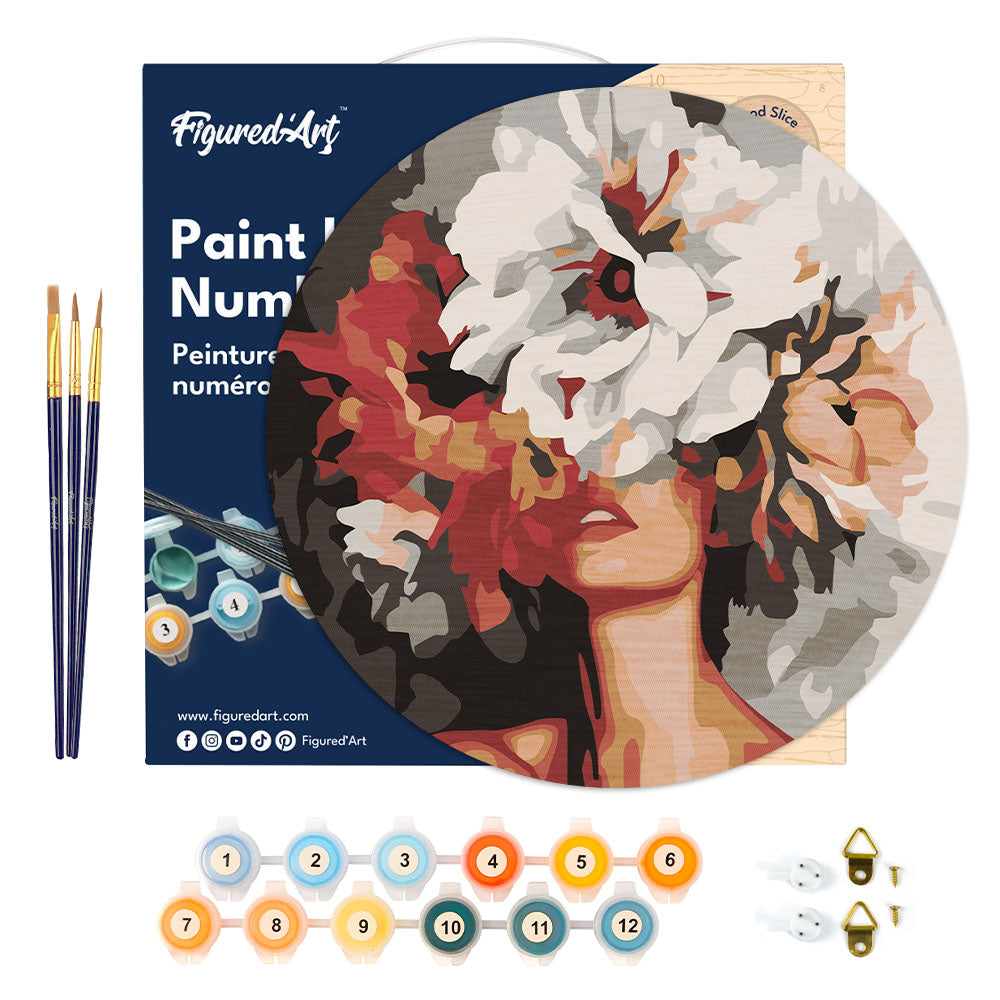 Paint By Numbers On Wooden Disc - Beauty Behind The Flowers