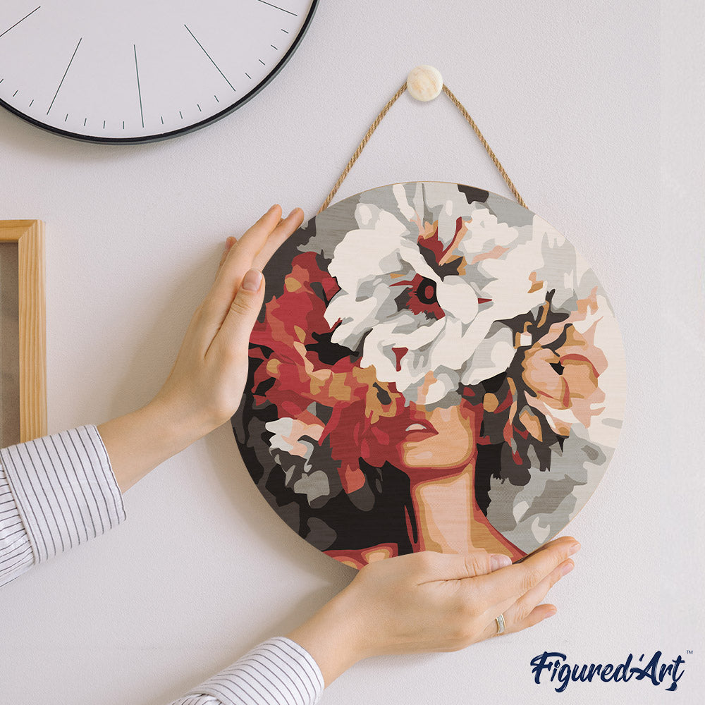Paint By Numbers On Wooden Disc - Beauty Behind The Flowers