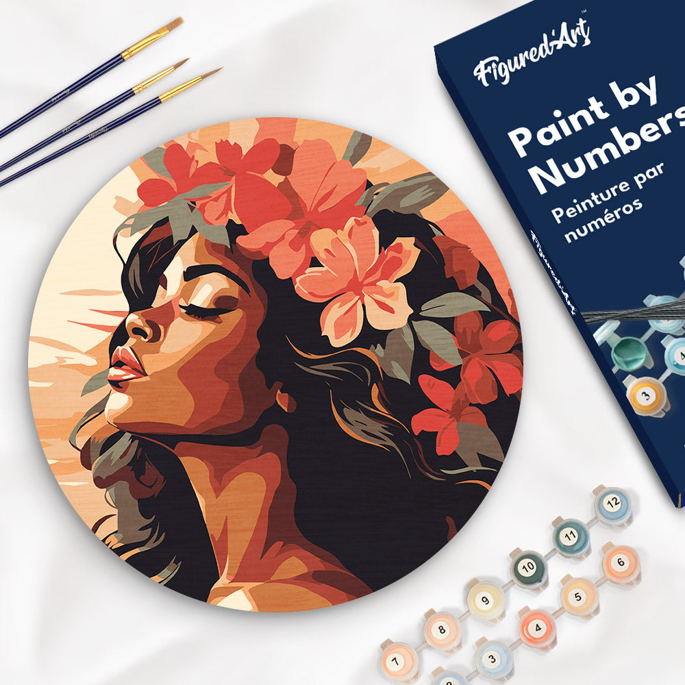 Paint By Numbers On Wooden Disc - Floral Woman