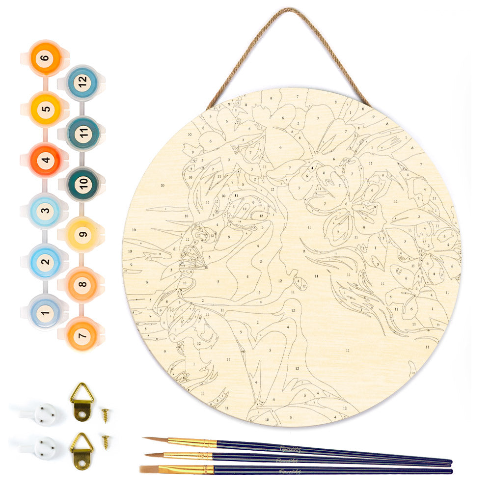 Paint By Numbers On Wooden Disc - Floral Woman