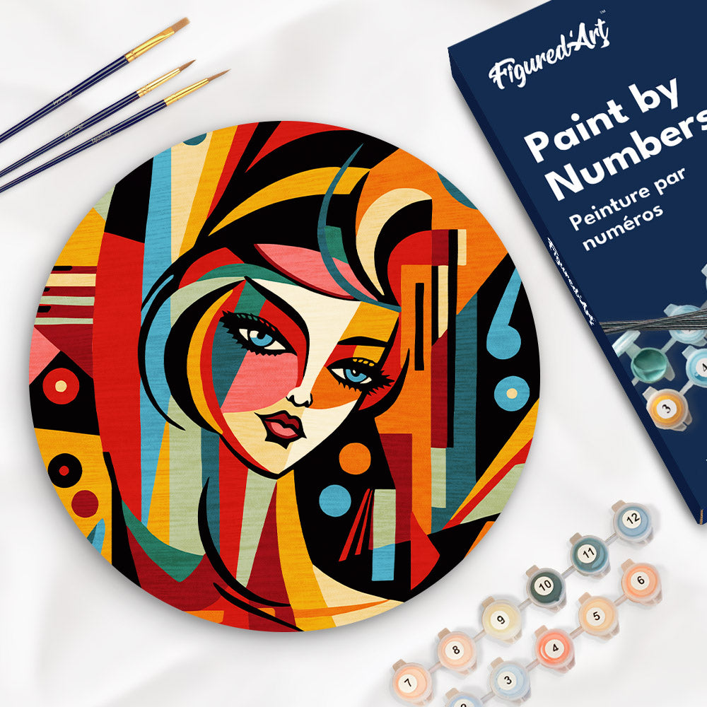 Paint By Numbers On Wooden Disc - Abstract Woman Picasso Style