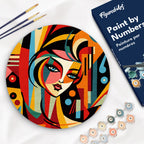 Paint By Numbers On Wooden Disc - Abstract Woman Picasso Style