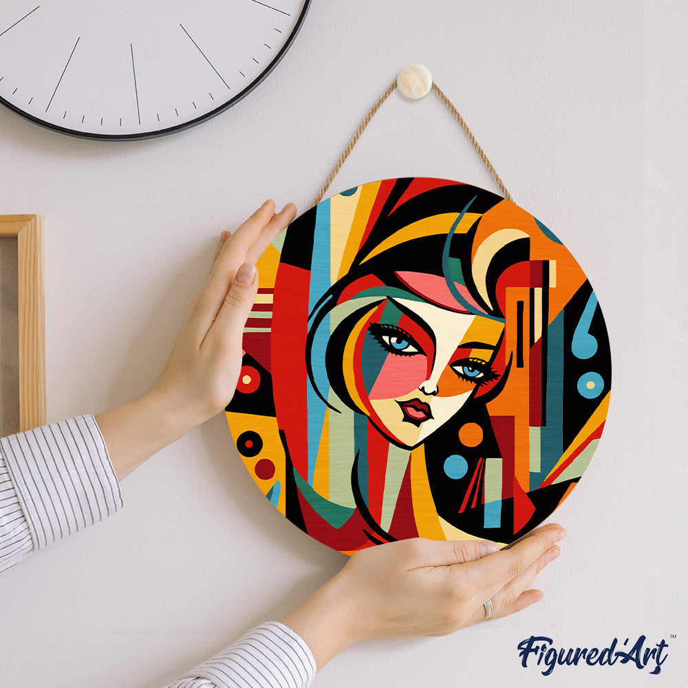 Paint By Numbers On Wooden Disc - Abstract Woman Picasso Style