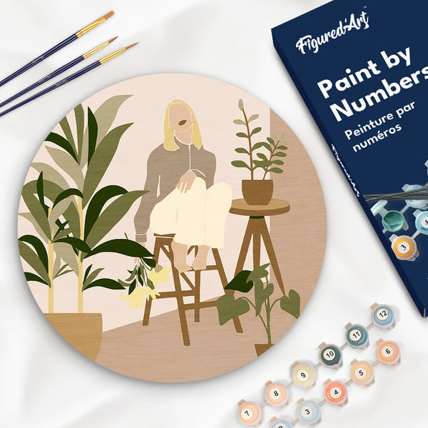 Paint by Numbers on Wooden Disc - Woman and Bouquet