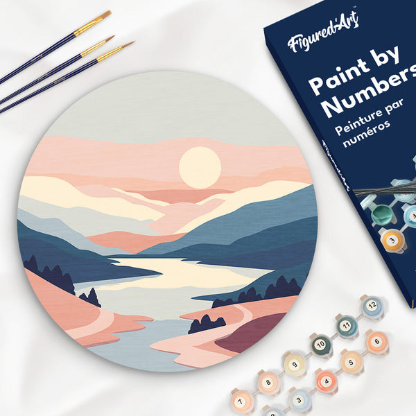 Pintura por números sobre disco de madera - Amanecer pastel