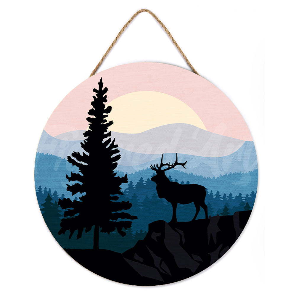 Peinture Par Numéro Sur Disque En Bois - Cerf Majestueux Et Paysage