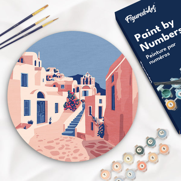 Paint by Numbers on Wooden Disc - Santorini