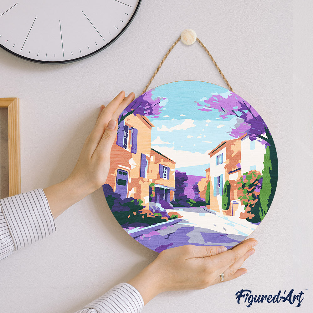 Pintura por números sobre disco de madera - Primavera en Provenza