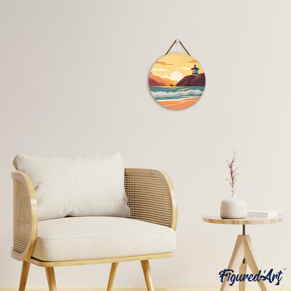Pintura por números sobre disco de madera - Playa de Malibú