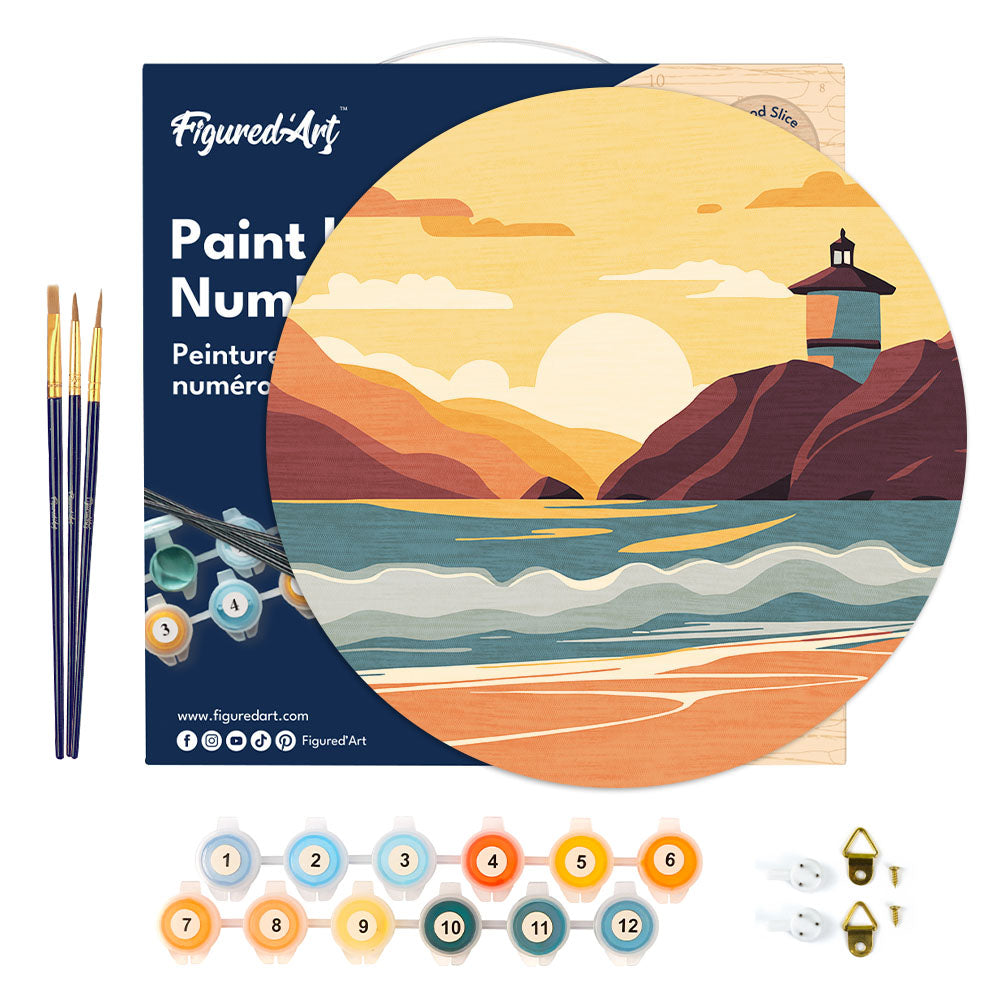 Pintura por números sobre disco de madera - Playa de Malibú