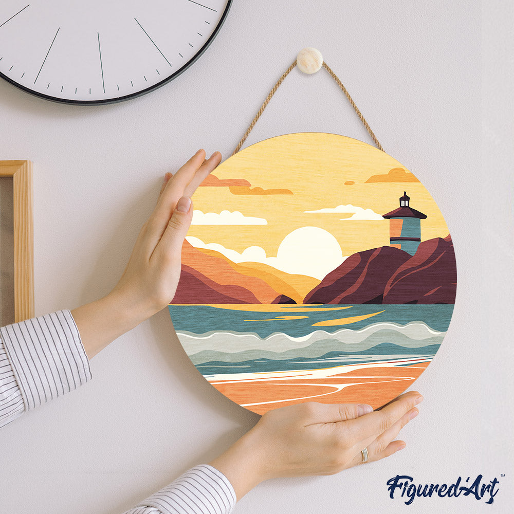Pintura por números sobre disco de madera - Playa de Malibú