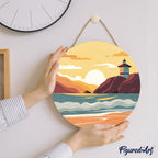 Pintura por números sobre disco de madera - Playa de Malibú