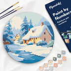 Peinture Par Numéro Sur Disque En Bois - Chalet En Hiver