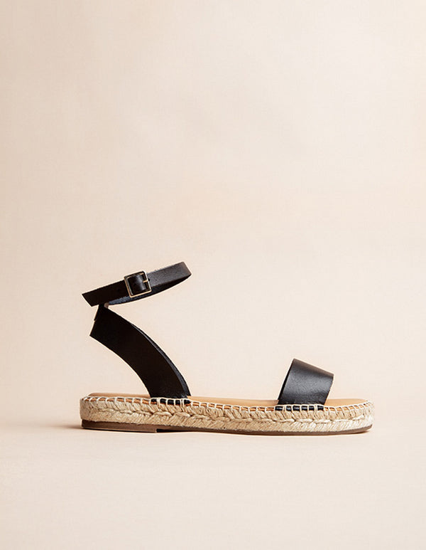 Rioja Flat Espadrilles - Black Leather - Women