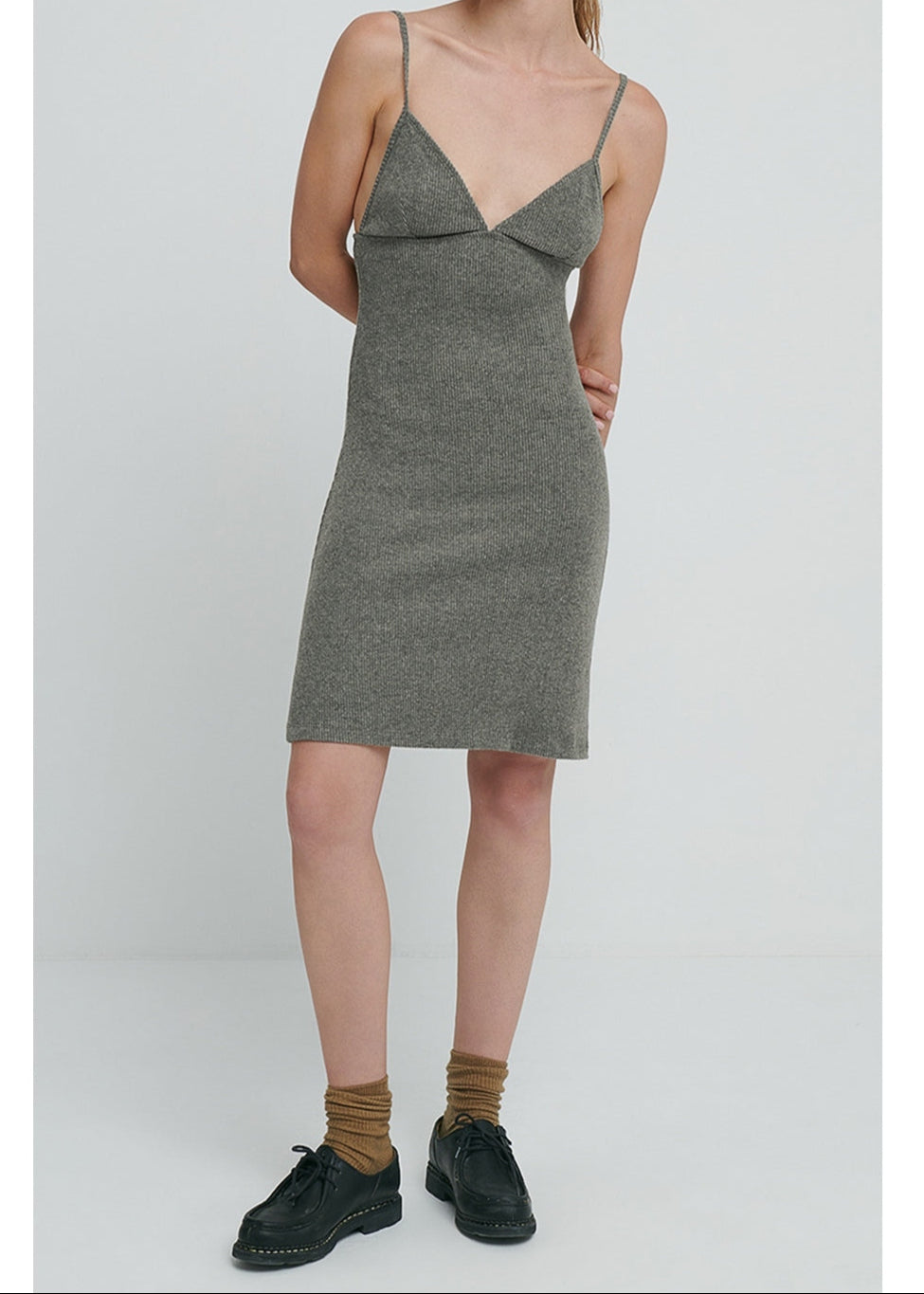 American Vintage - Thin Strap V-Neck Dress - Anthracite Marl - Women