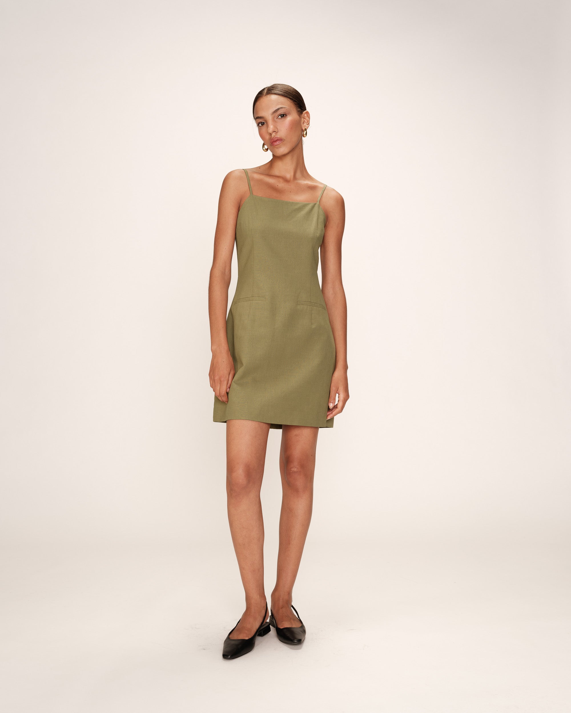 Rivoli Short Dress Square Neckline Green