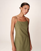 Rivoli Short Dress Square Neckline Green