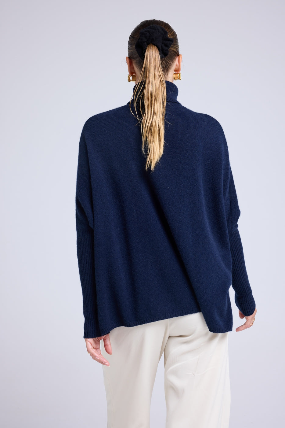Rolanda Roll-Neck Poncho Jumper - Navy Blue