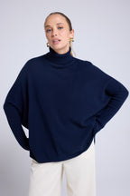 Rolanda Roll-Neck Poncho Jumper - Navy Blue