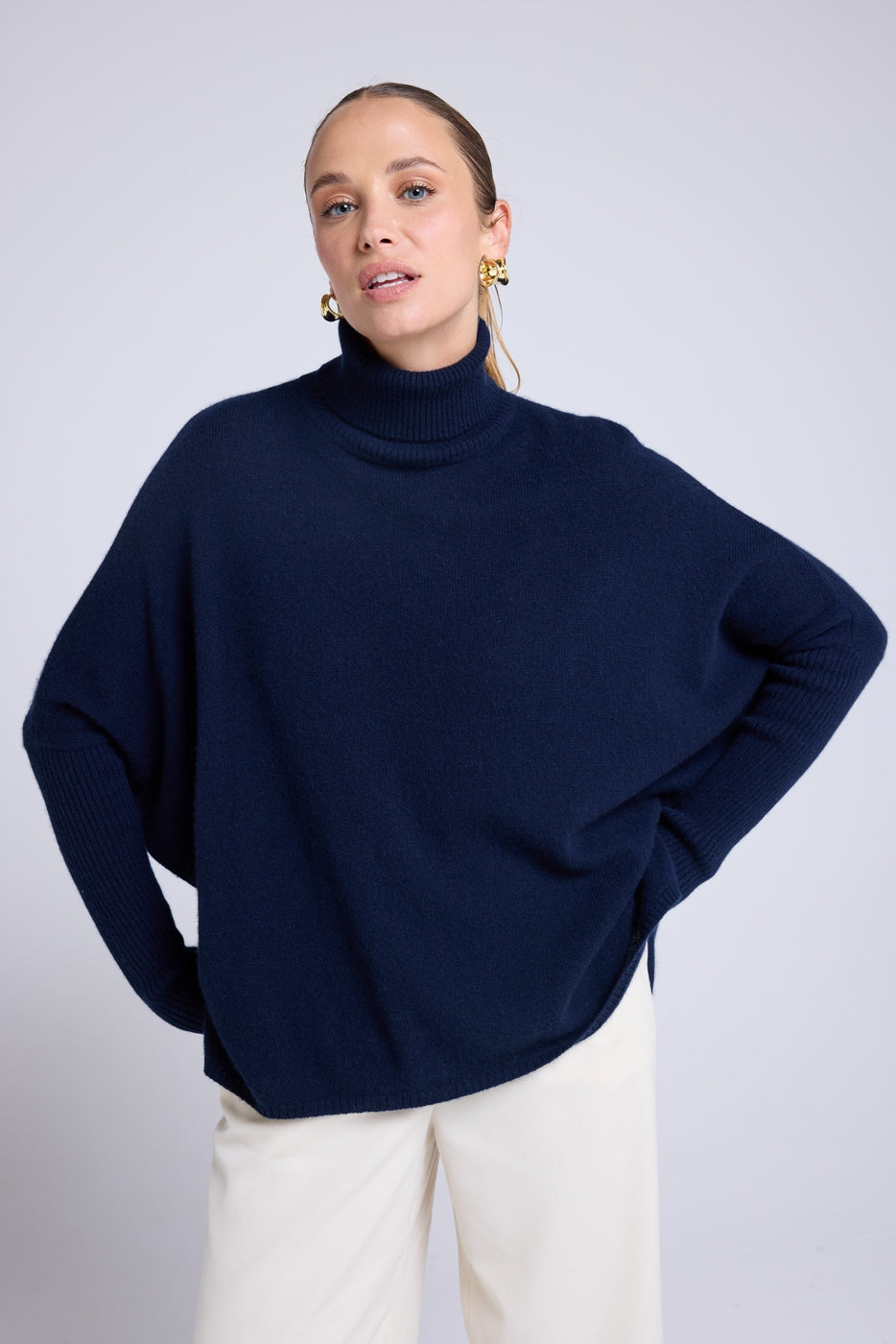 Rolanda Roll-Neck Poncho Jumper - Navy Blue