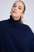 Rolanda Roll-Neck Poncho Jumper - Navy Blue