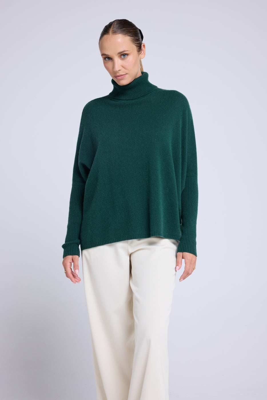 Pull Col Roule Poncho Rolanda - Vert Bouteille