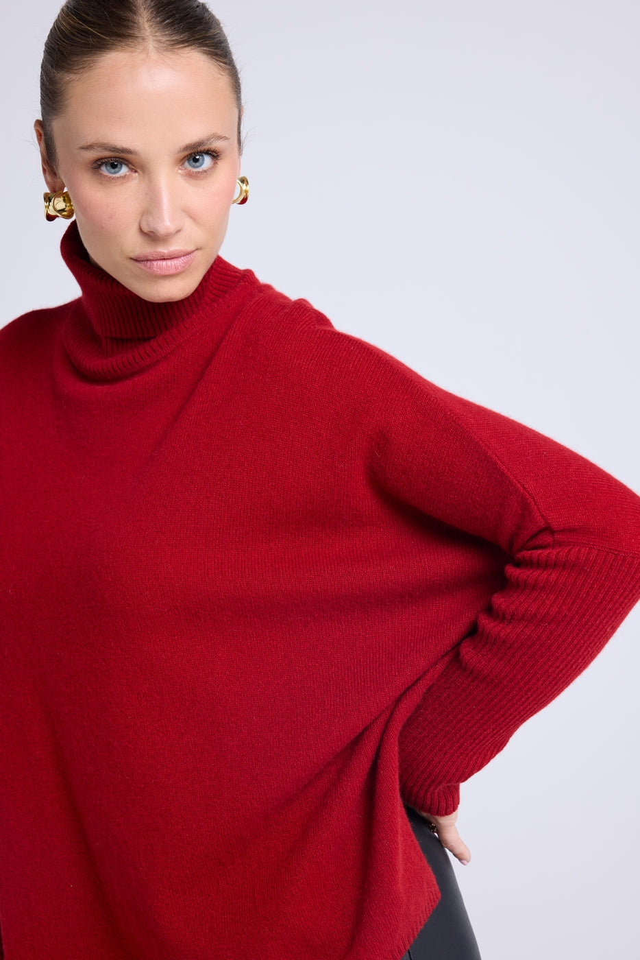 Jersey de Cuello Vuelto Poncho Rolanda - Rojo Burdeos