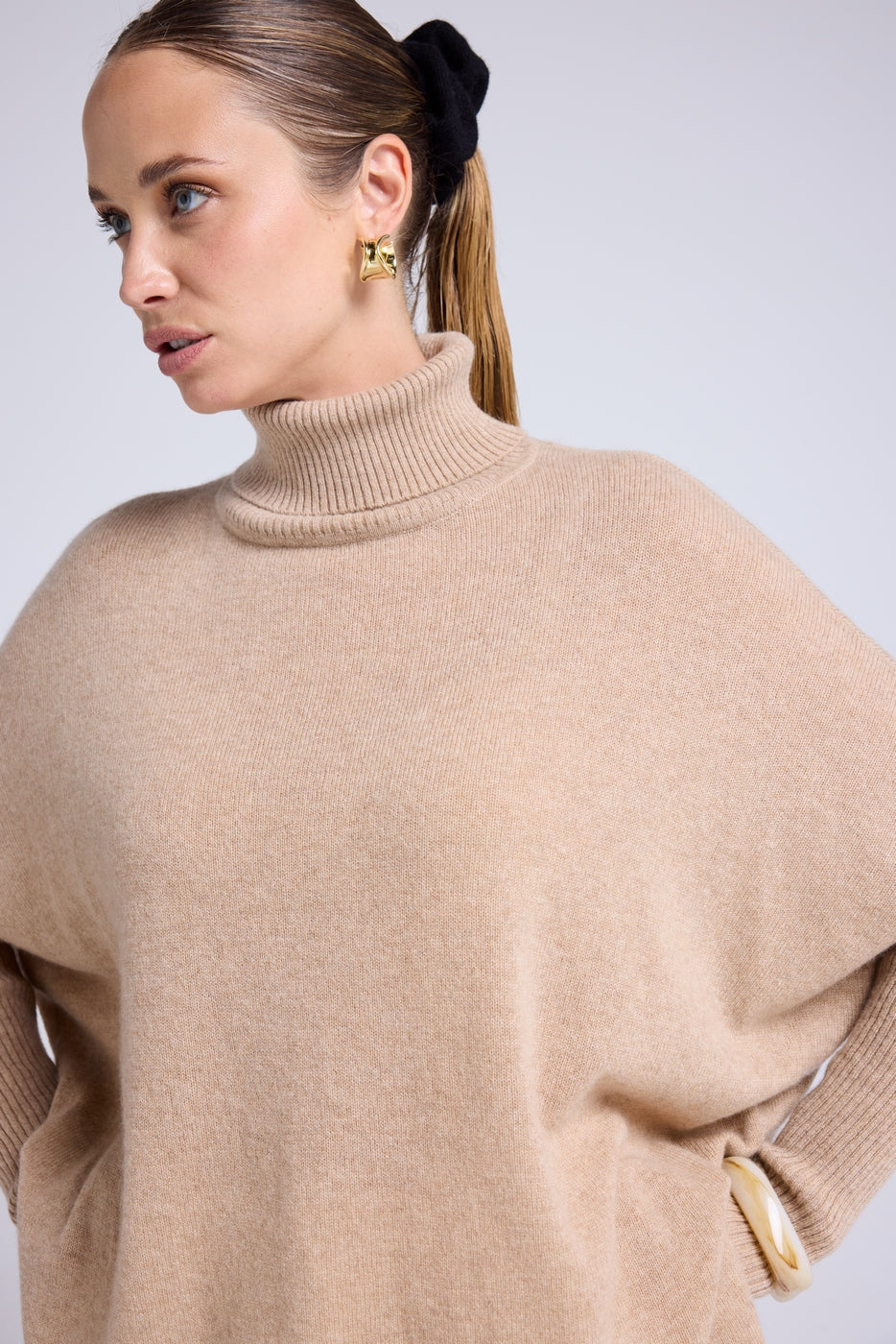 Pull Col Roule Poncho Rolanda - Beige Crème