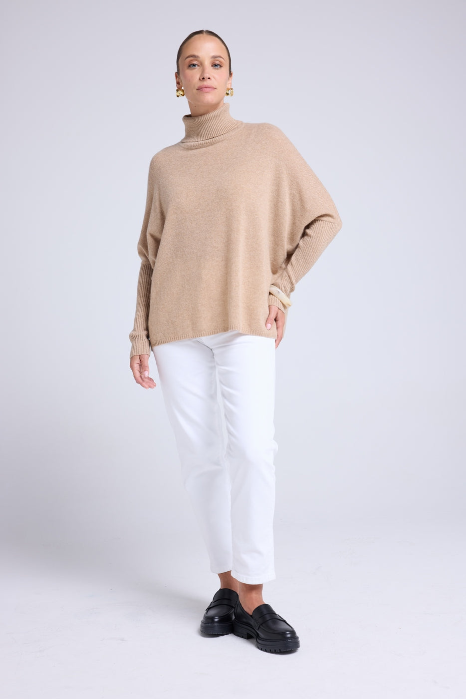 Pull Col Roule Poncho Rolanda - Beige Crème